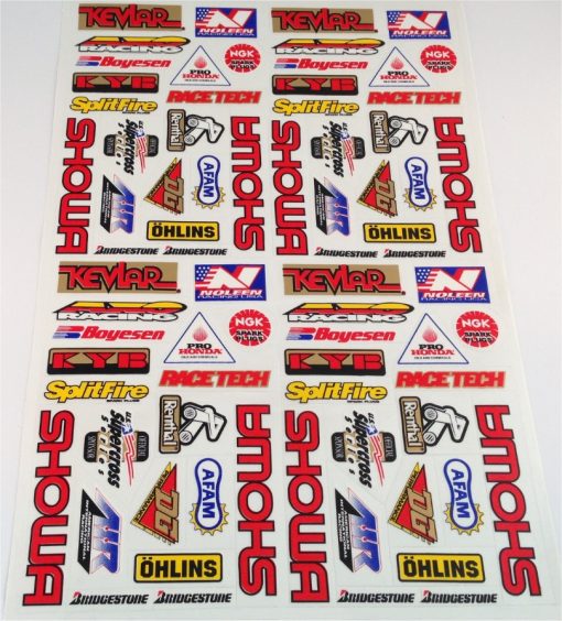 Aufkleberbogen für Modellbausponsoren (Showa, Renthal, Öhlins)