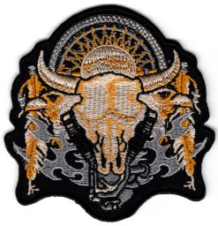 Buffalo Skull Feather Indian stoffen opstrijk patch