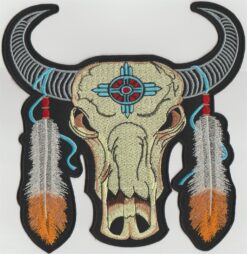 Indian Buffalo Skull Feather stoffen opstrijk patch