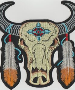 Indian Buffalo Skull Feather stoffen opstrijk patch