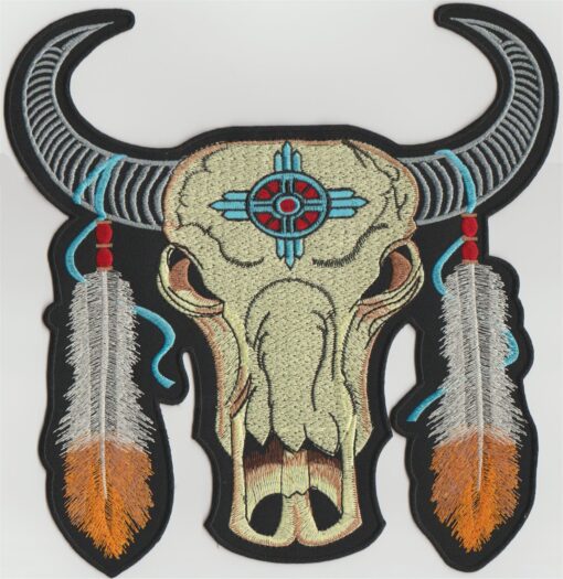 Applique de plume de crâne de buffle indien fer sur patch