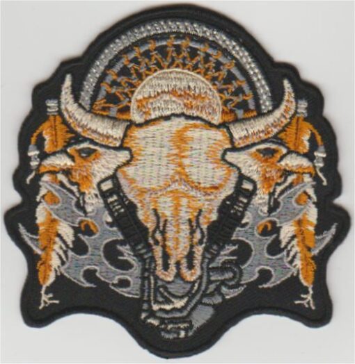 Indian Buffalo Skull Feather stoffen opstrijk patch