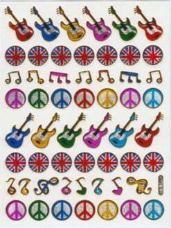 Peace Gitaar Union Jack metallic stickervel