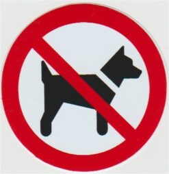 Aufkleber „Für Hunde verboten“.