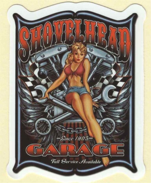 Shovelhead Garage Pin Up Girl Aufkleber