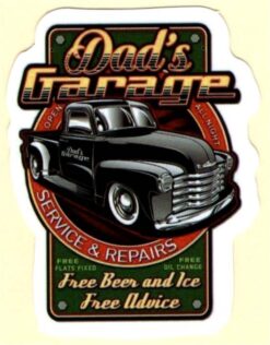 Aufkleber „Dad's Garage Service Repairs“.