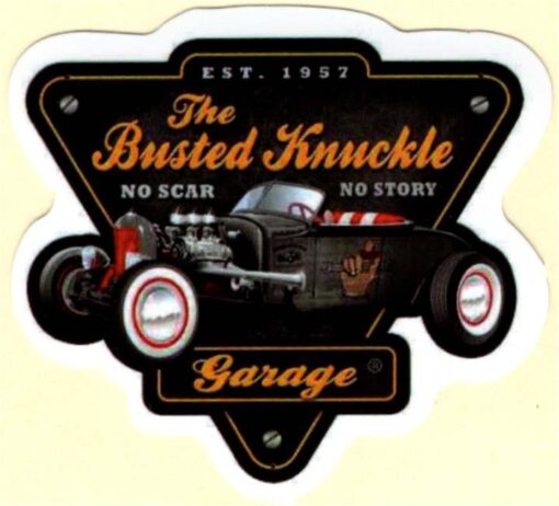 Aufkleber „The Busted Knuckle Garage“.