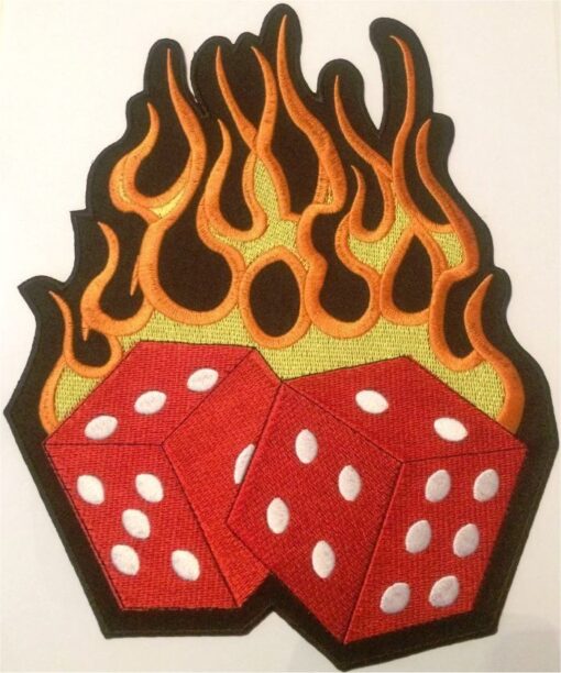Dice Dice Flames Applique Iron On Patch