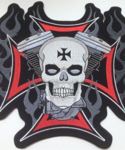 Iron Cross V-Twin Skull Applique Iron On Patch