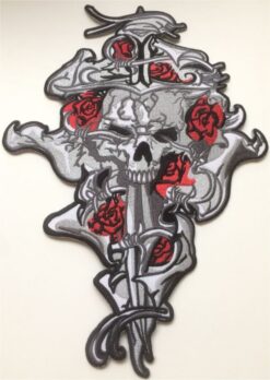Skull Red Rose stoffen opstrijk patch