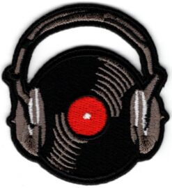 DJ Koptelefoon plaat stoffen opstrijk patch